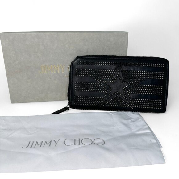 Jimmy Choo Handbags - Women's Jimmy Choo Black Leather Wallet - Star Patterned Mini Studs